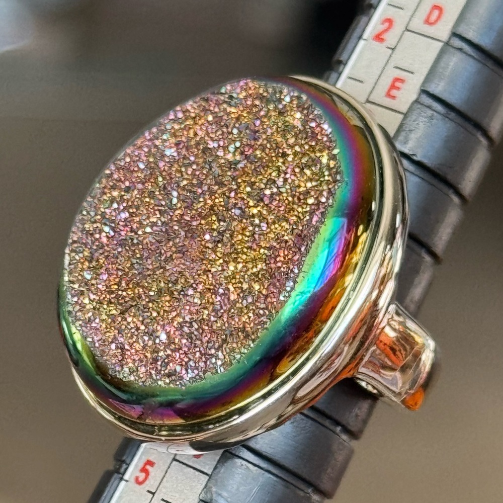 🌈 Rainbow Peacock Iridescent Druzy Statement Ring 4